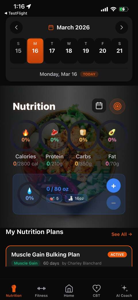 BodyF1rst Macros screen